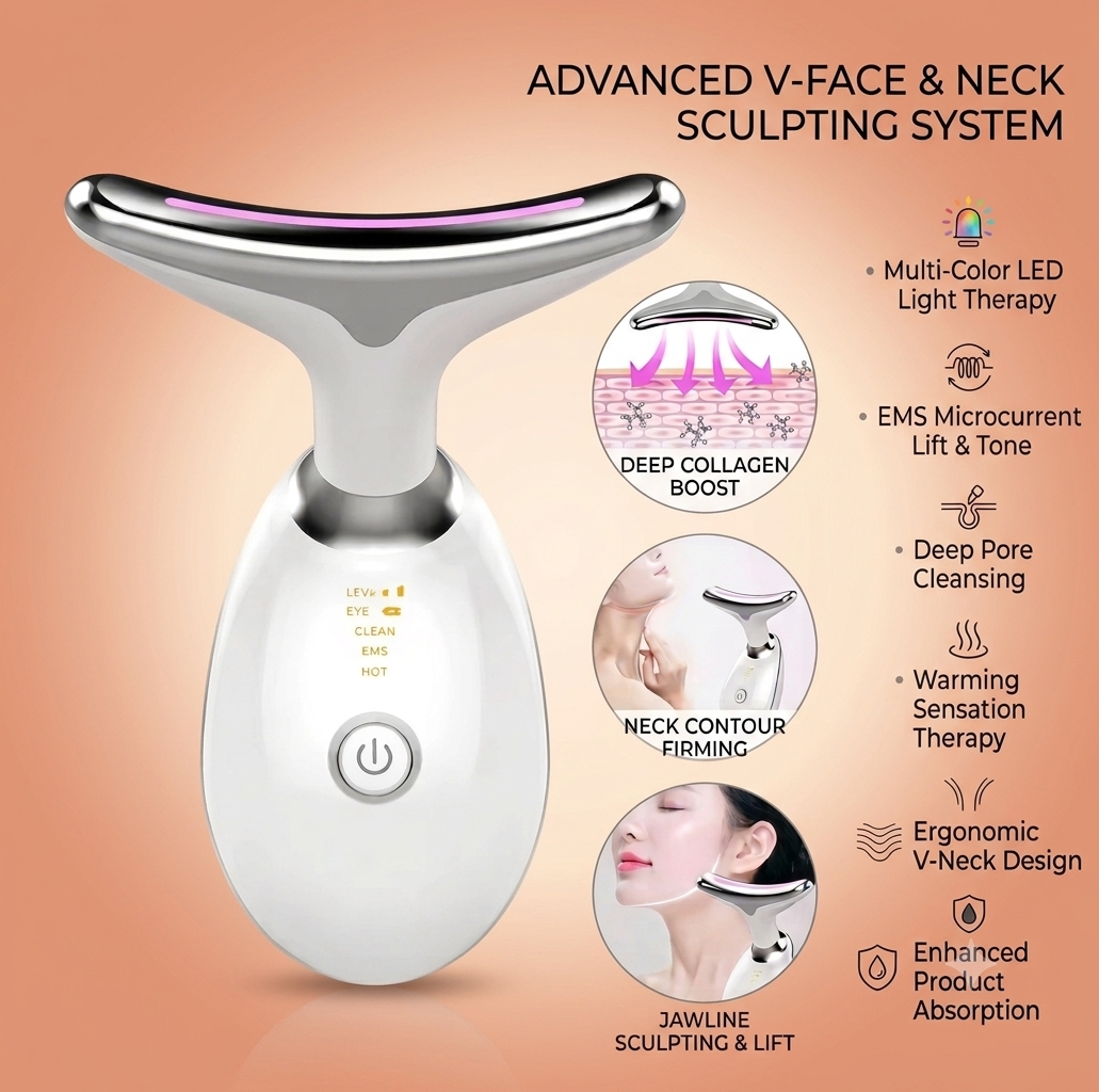 Masseur Lifting Visage & Cou – LED, EMS & Thermothérapie